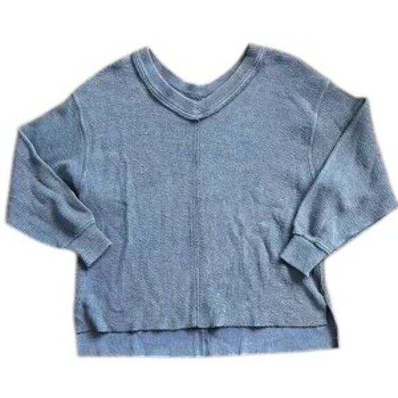 Aerie Blue V-Neck Oversized Ribbed Textured Sweatshirt Loungewear Comfort XSmall - Picture 1 of 3